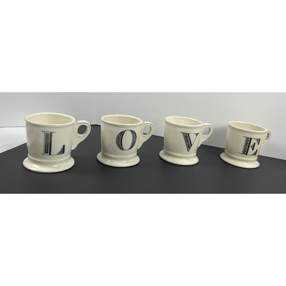 Anthropologie Bistro Monogram Mugs Set  LOVE Initial Shaving Style Pedestal Cups